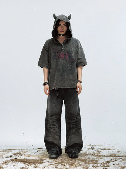 Art Graphic Washed Short Sleeve Hoodie WN18278