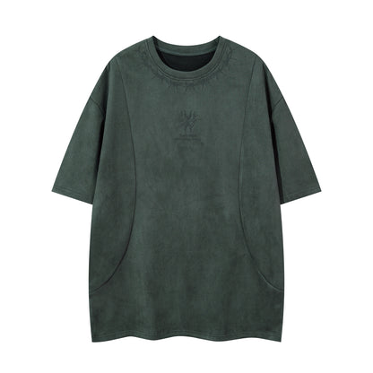 Thorn Embroidery Suede Oversize Short Sleeve T-Shirt WN16219