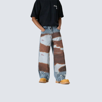 Embroidery Paint Wash Wide Leg Denim Jeans WN27958