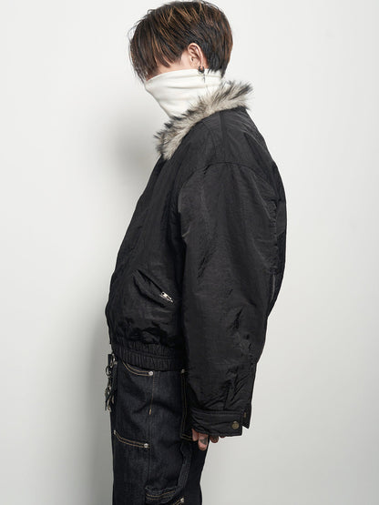 Fake Fur Collar Lapel Oversize Short Padded Jacket WN22938