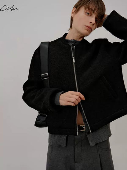 Wool Collarless Zipper Jacket WN21499