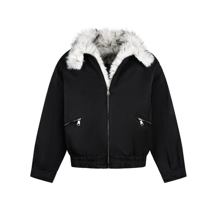 Fake Fur Collar Fleece Lining Zipper Jacket WN21908