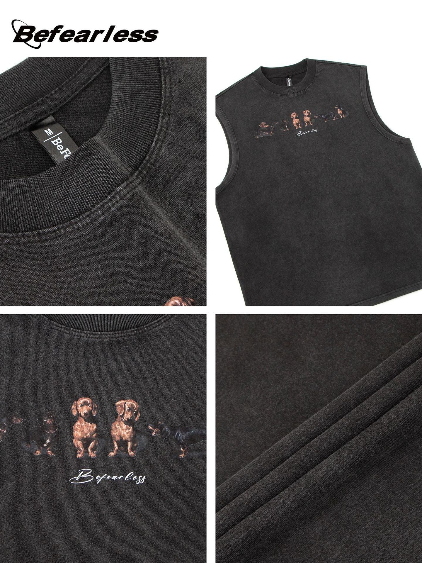Washed Dog Print Oversize Sleeveless T-Shirt WN26413