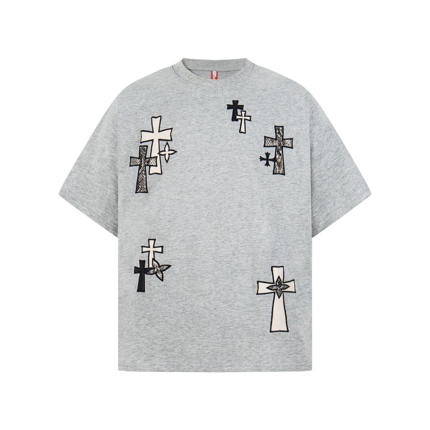Cotton Cross Applique Embroidery Short Sleeve T-Shirt WN25577