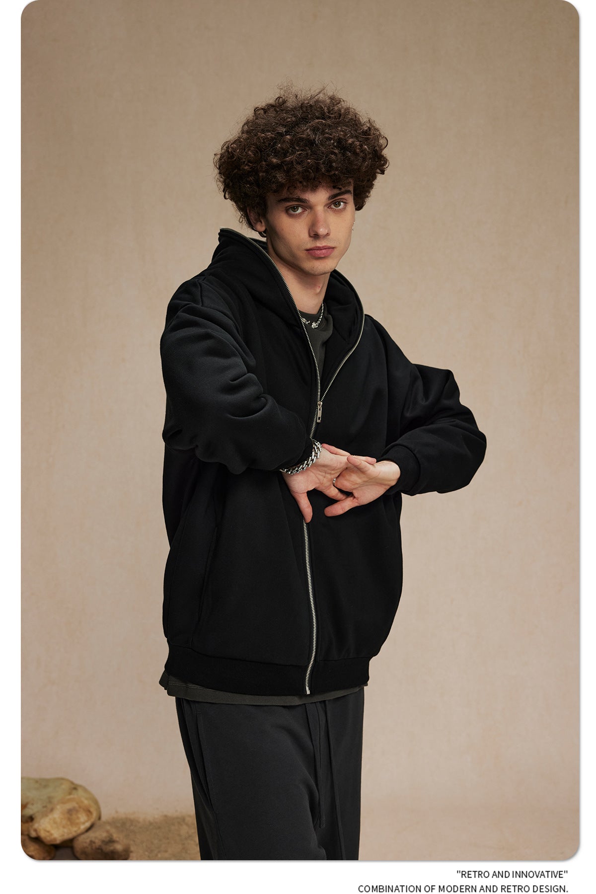 Oversize Plain Zipper Hoodie WN9971