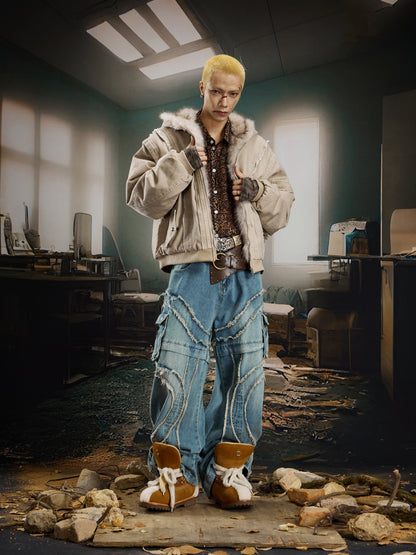 Heavyweight Washed Deconstructed Patchwork Puffer Jacket WN22751