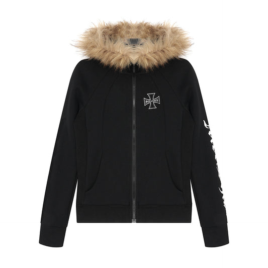 Detachable Fur Collar Patch Embroidery Zipper Hoodie WN21852