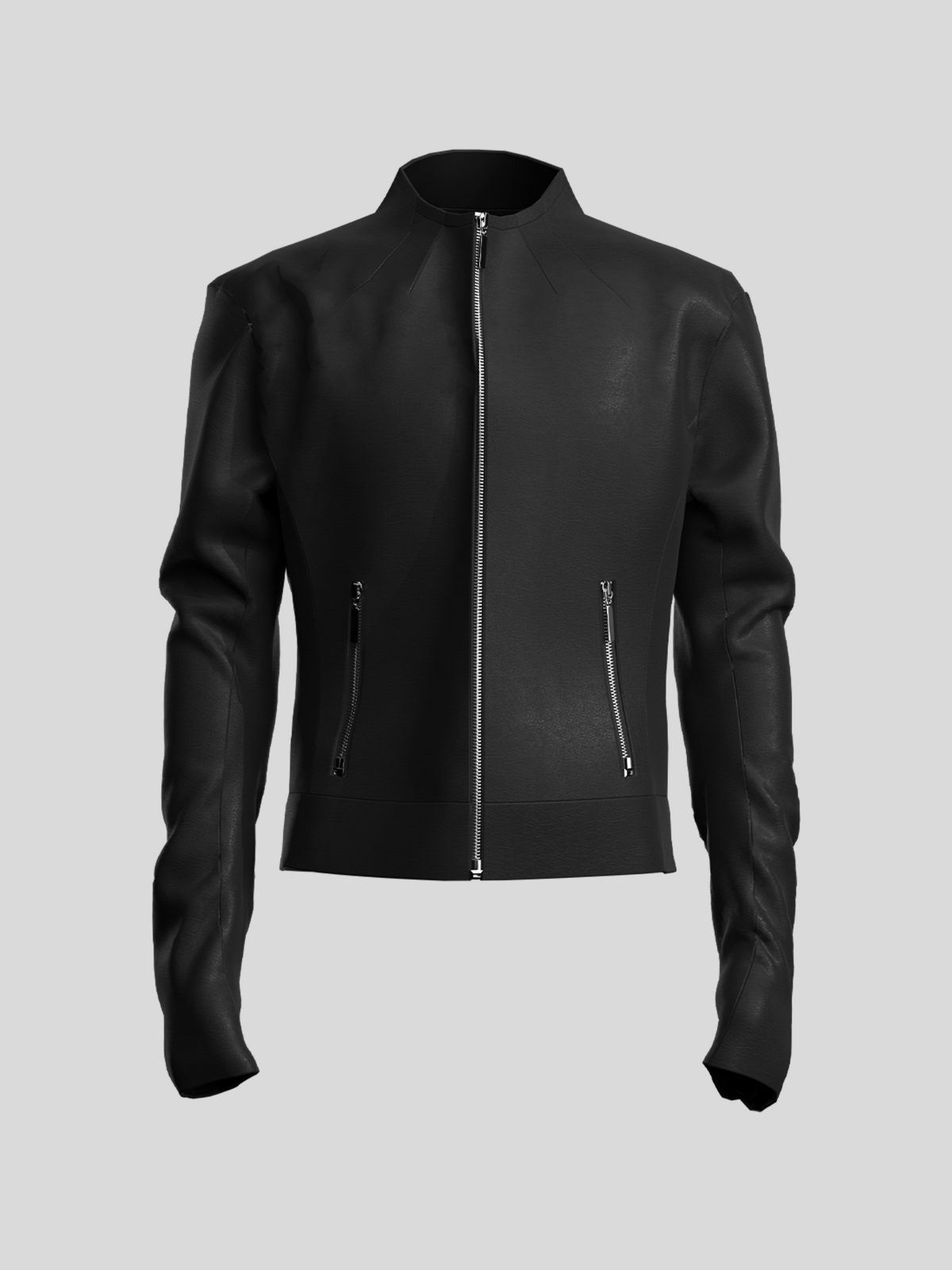 Matte Stand Neck Zipper PU Leather Jacket WN27124