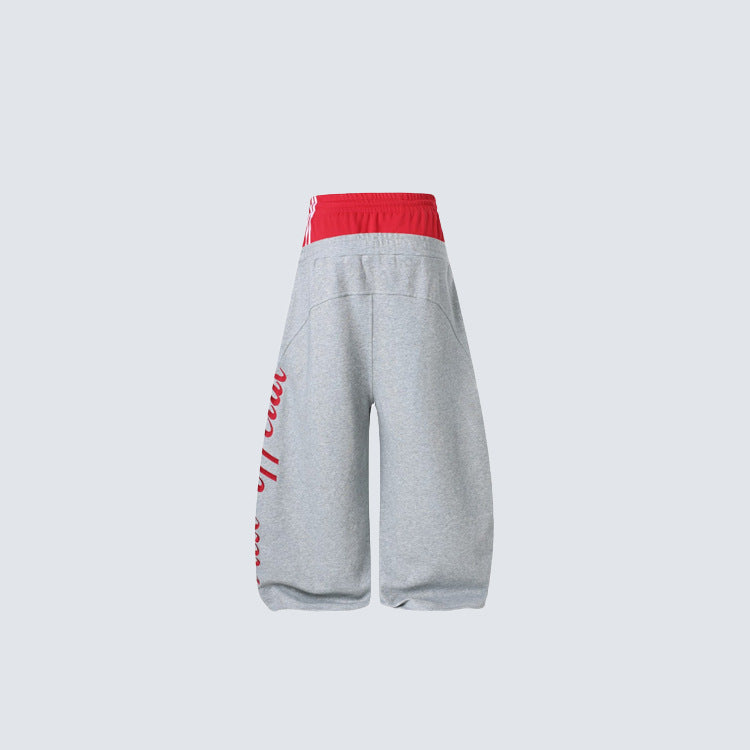 Fake Layered Contrast Waist Embroidery Puff Letter Wide Leg Sweatpants WN27893