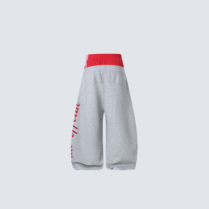 Fake Layered Contrast Waist Embroidery Puff Letter Wide Leg Sweatpants WN27893