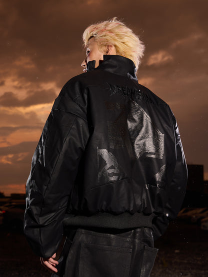 Waterproof Stand Neck PU Leather Puffer Jacket WN27130