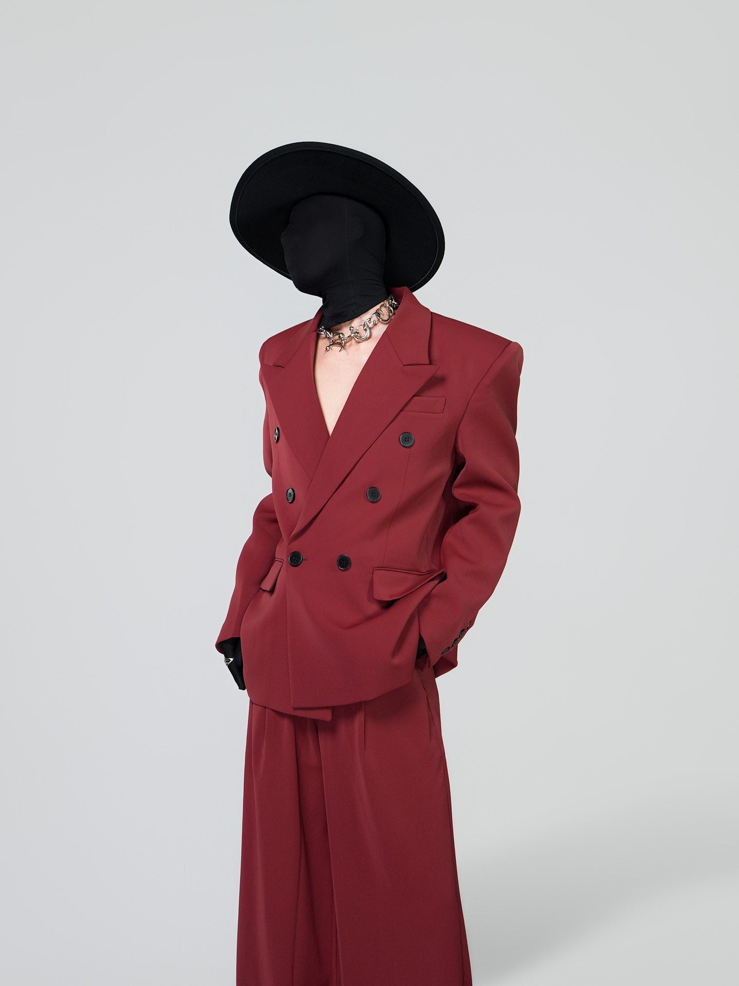 Double Breasted Tailored Jacket & Wide Leg Pleats Trousers Setup WN24306