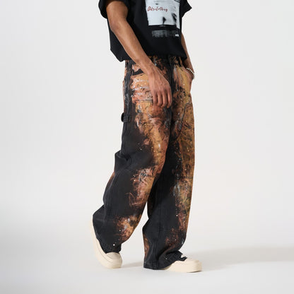 Paint Splatter Workwear Wide Leg Denim Jeans WN27921