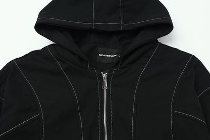 Metal Buttons Patchwork Hooded Jacket WN16109