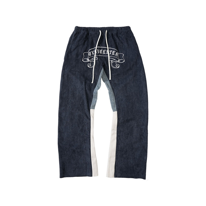 Embroidery Denim Patchwork Suede Warm Straight Pants WN12397