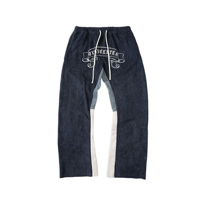 Embroidery Denim Patchwork Suede Warm Straight Pants WN12397