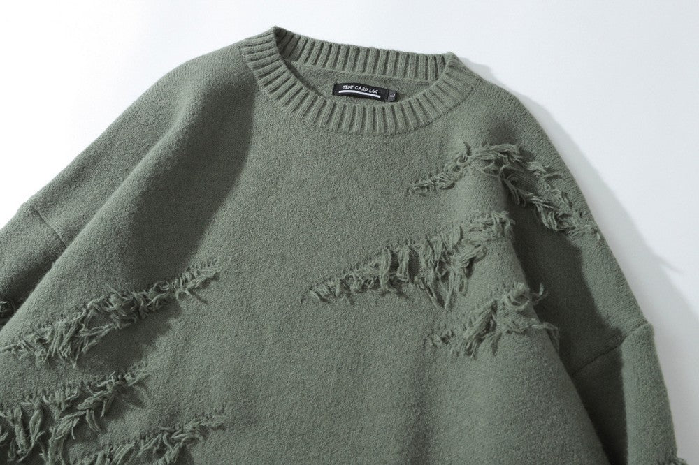 Damage Fringe Split Oversize Knit Sweater WN27952