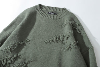 Damage Fringe Split Oversize Knit Sweater WN27952
