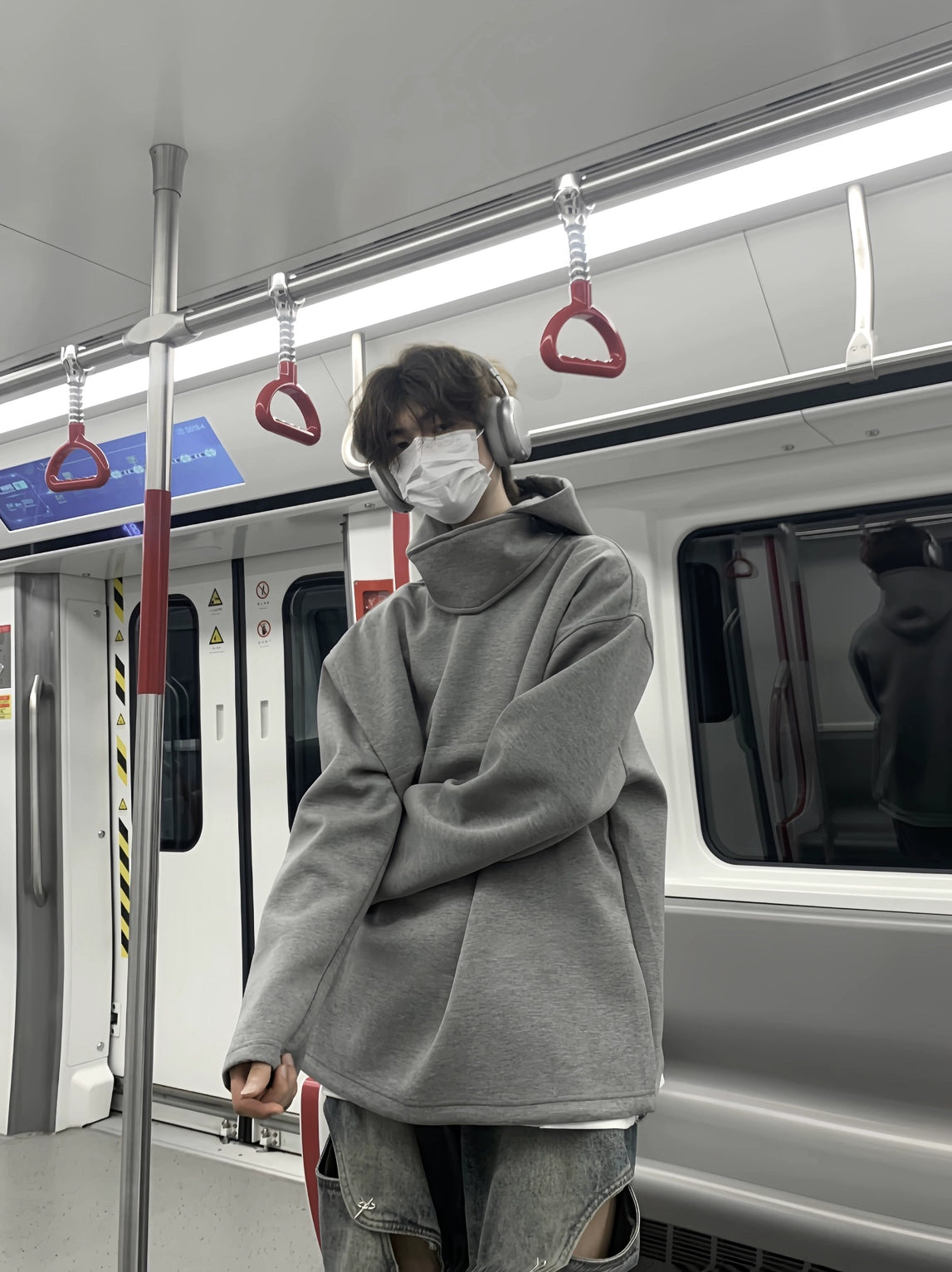 High-Neck Oversize Pullover Hoodie WN19846