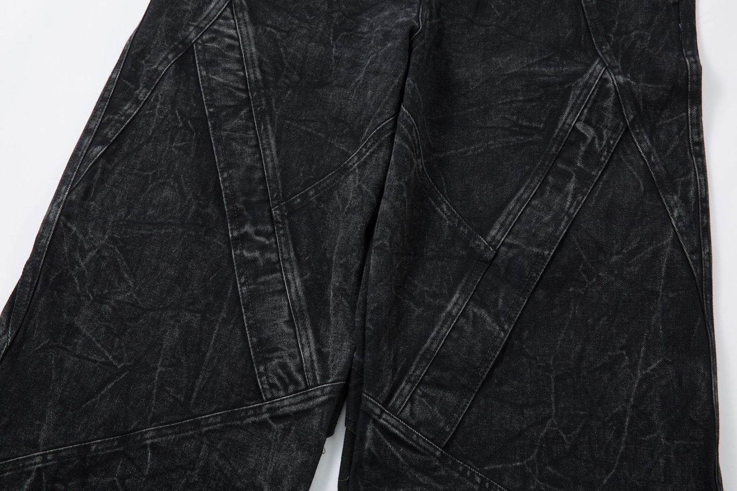 Washed Crinkle Button Fly Wide Leg Denim Jeans WN26144