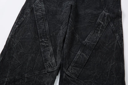Washed Crinkle Button Fly Wide Leg Denim Jeans WN26144