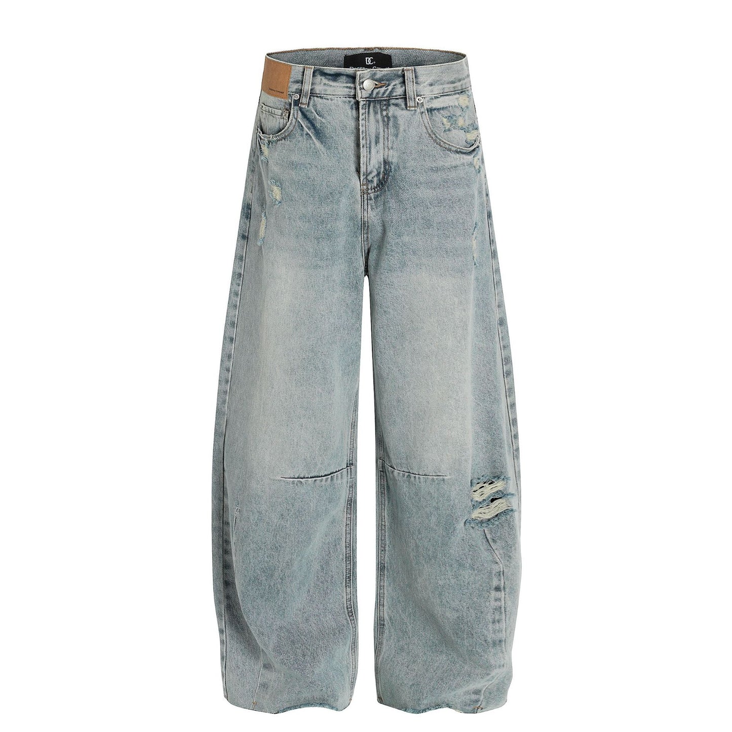 Wash Damage Wide Leg Curved Denim Jeans WN25878