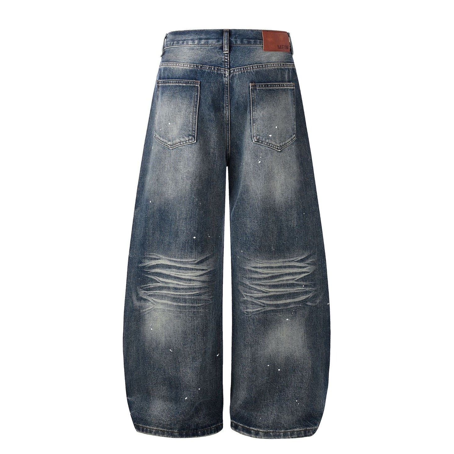Washed Paint Rhinestone Wide Leg Curved Denim Jeans WN25876