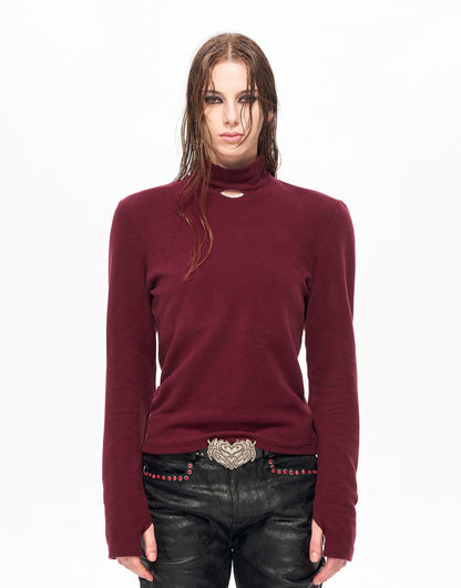 High-Neck Pearl Detail Long Sleeve T-Shirt WN22122