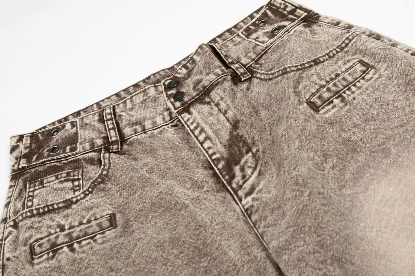 Washed Damage Wide Leg Curved Denim Jeans WN25860