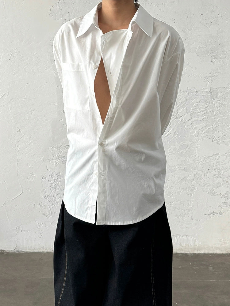 Minimalist Design Double Placket Layered Button Long Sleeve Shirt WN20006