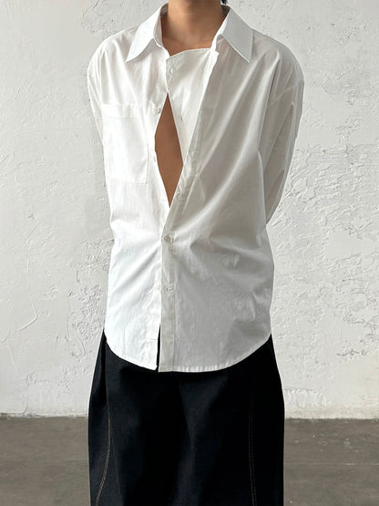 Minimalist Design Double Placket Layered Button Long Sleeve Shirt WN20006