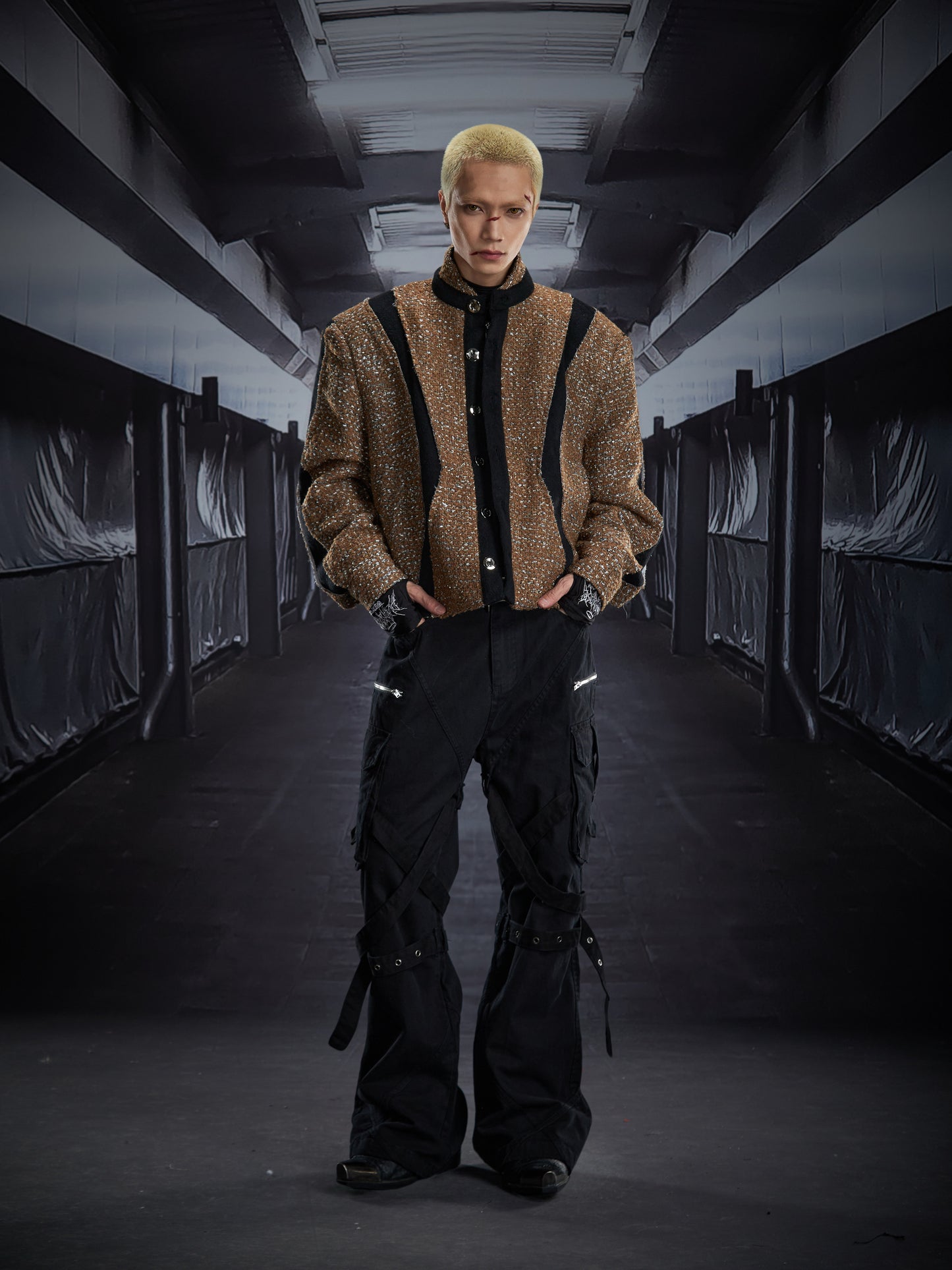 Contrast Panel Button High-Neck Padded Jacket WN22823