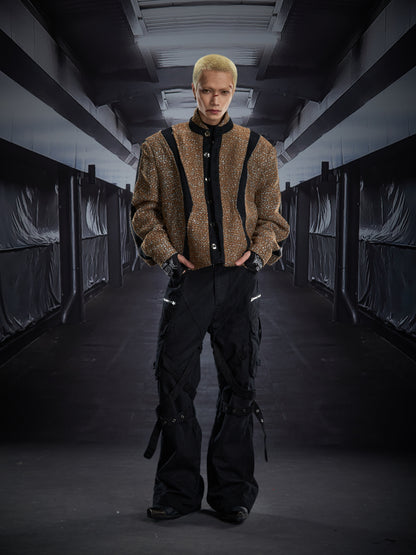 Contrast Panel Button High-Neck Padded Jacket WN22823