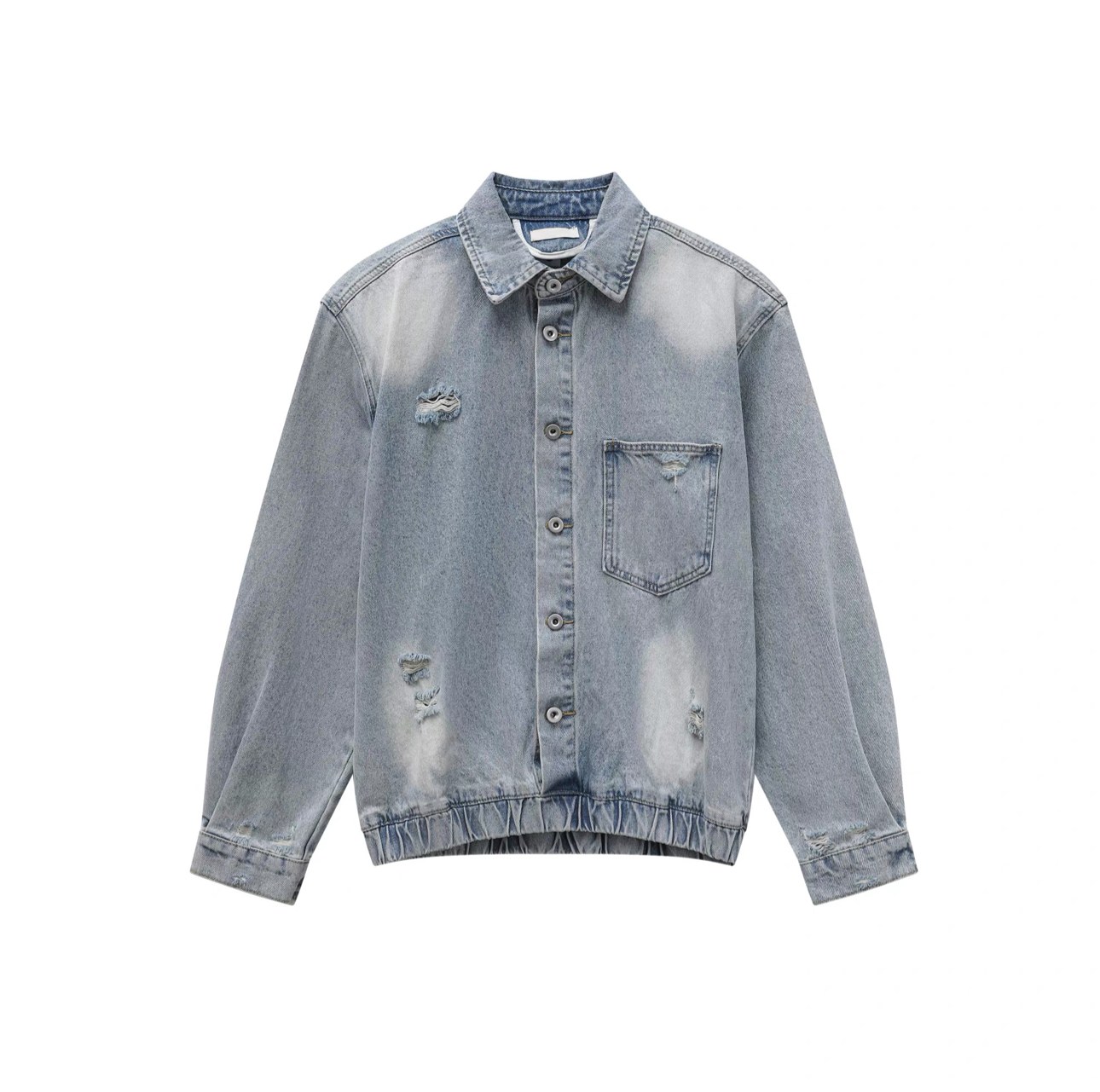 Damage Denim Jacket & Wide Leg Denim Jeans Setup WN25359