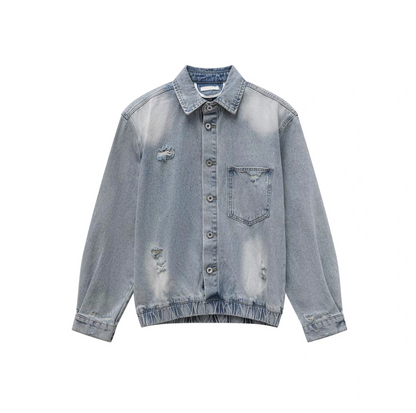 Damage Denim Jacket & Wide Leg Denim Jeans Setup WN25359