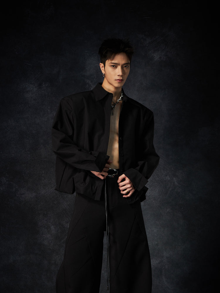 Multiple Button Waist-Fitted Hem Turn-Down Collar Long Sleeve Shirt WN15237