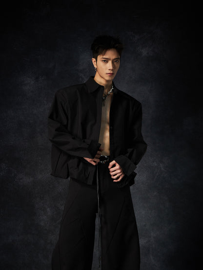 Multiple Button Waist-Fitted Hem Turn-Down Collar Long Sleeve Shirt WN15237