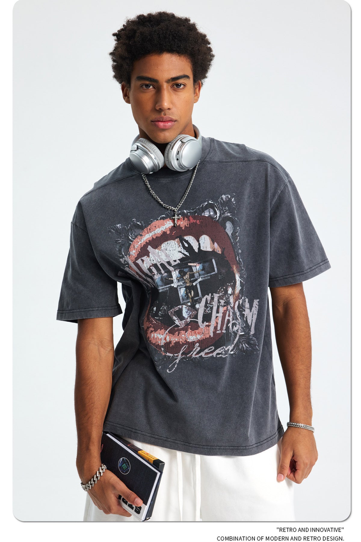 Wax Dye Washed Graphic Print Short Sleeve T-Shirt WN16253