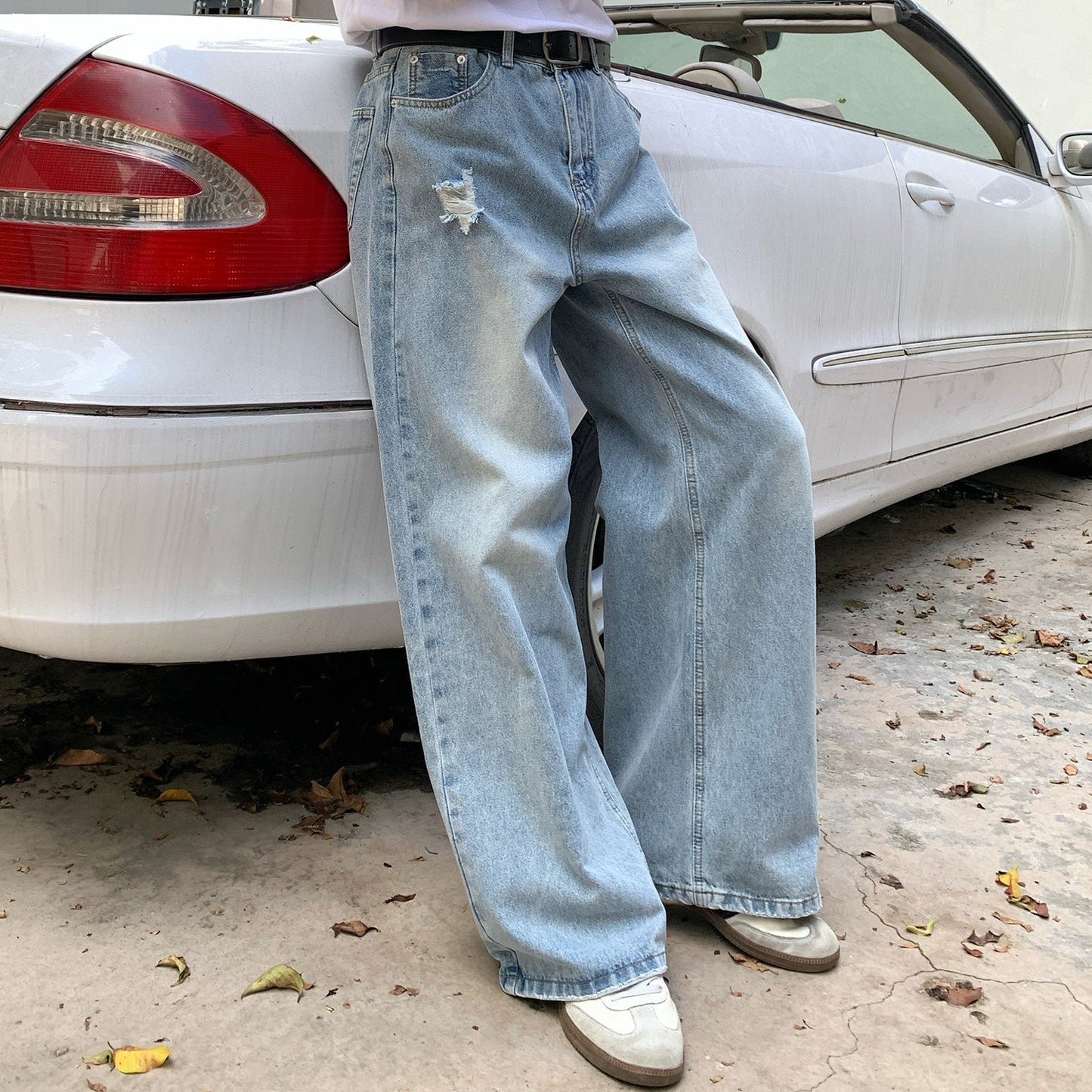 Damage Wide Leg Denim Jeans WN24875