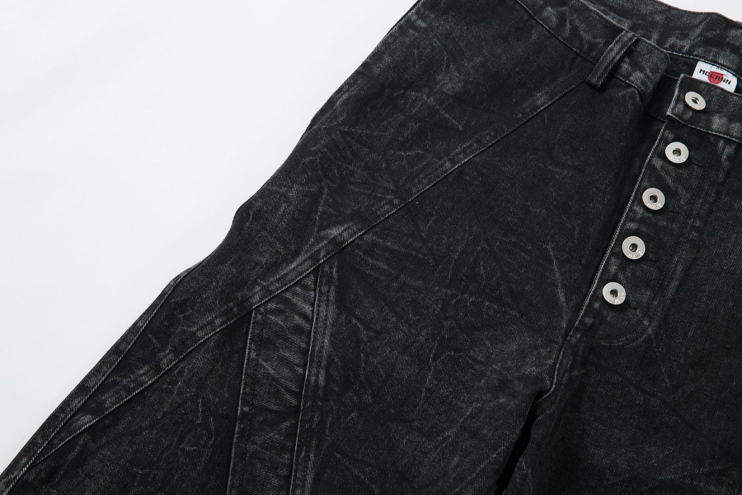 Washed Crinkle Button Fly Wide Leg Denim Jeans WN26144