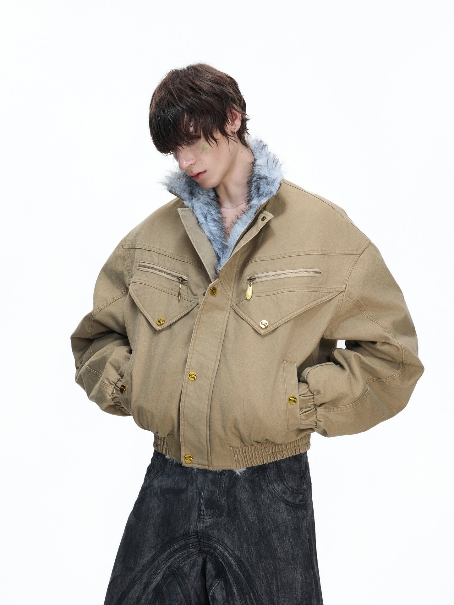 Vintage Suede Fake Fur Wide Jacket  WN22666