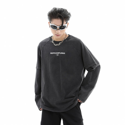 Washed Fake Layered Long Sleeve T-Shirt WN10486