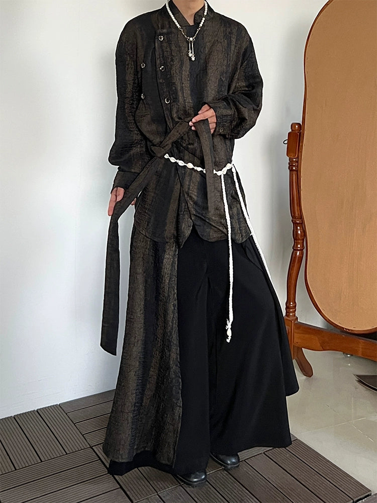 Tie-Dye Pleats Ribbon Long Sleeve Shirt WN19981