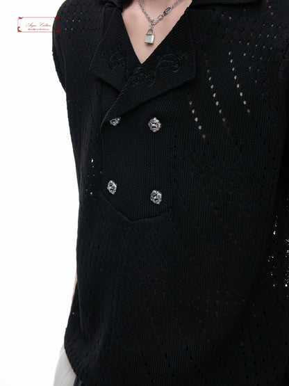 Openwork Embroidery Short Sleeve Summer Knit Shirt WN27017
