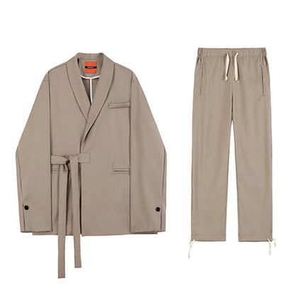 Oversize Belted Tailored Jacket & Wide-Leg Trousers Setup WN6774