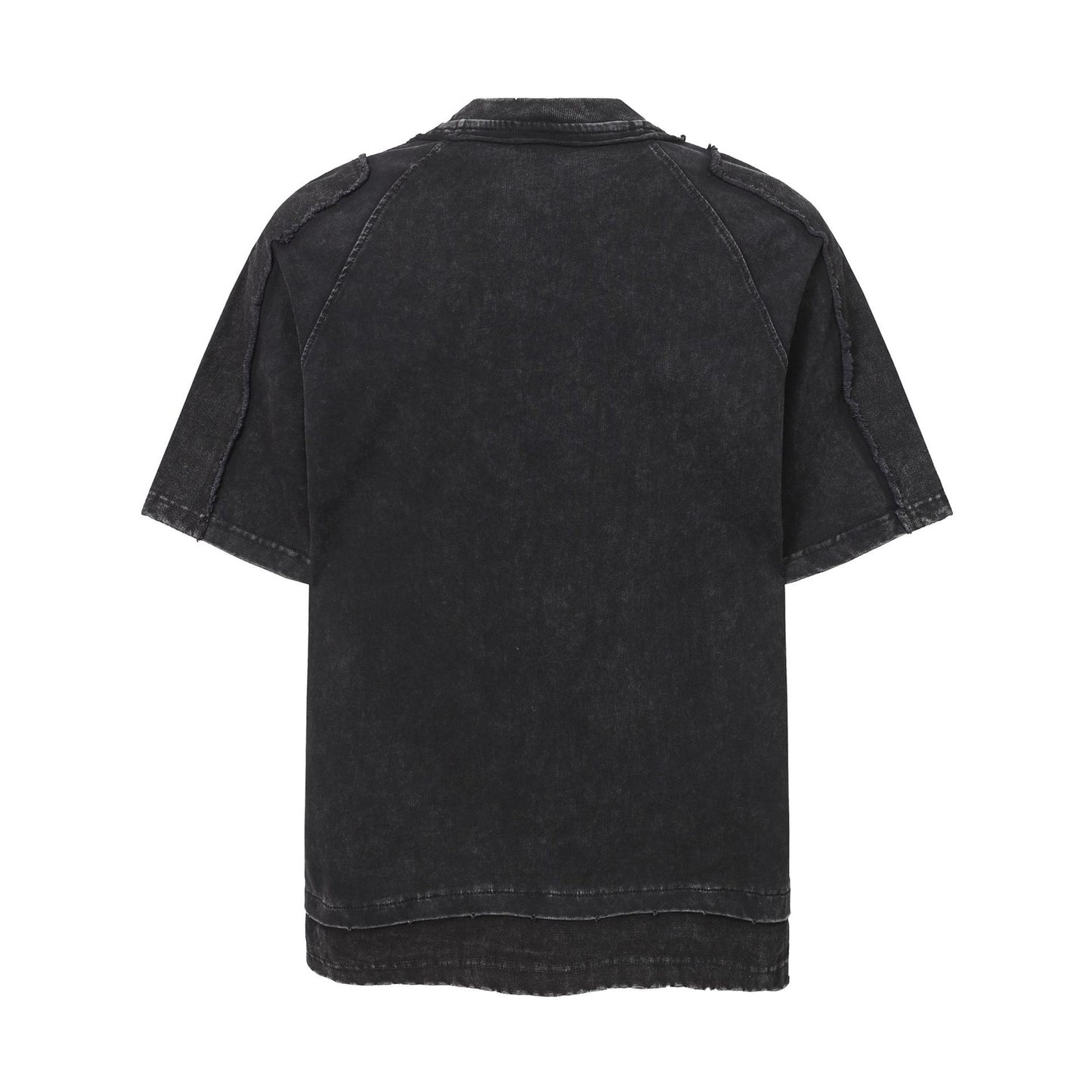 Washed Raw Edge Pocket Fake Layered Short Sleeve T-Shirt WN26891