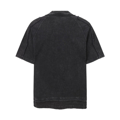 Washed Raw Edge Pocket Fake Layered Short Sleeve T-Shirt WN26891