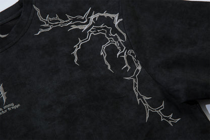 Embroidery Suede Design Oversize Short Sleeve T-Shirt WN15080