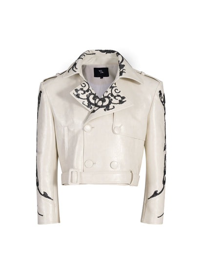 Punchy Sequin Short PU Leather Jacket WN21965