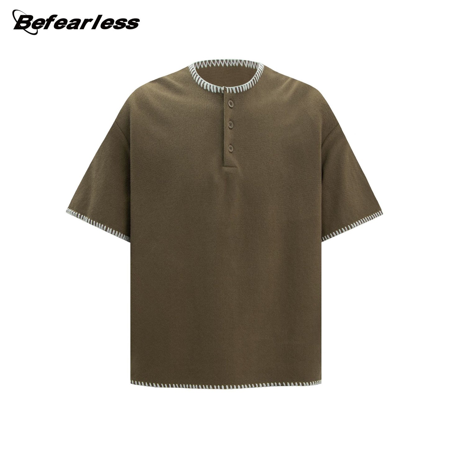 Waffle Contrast Stitch Henley Short Sleeve T-Shirt WN26173